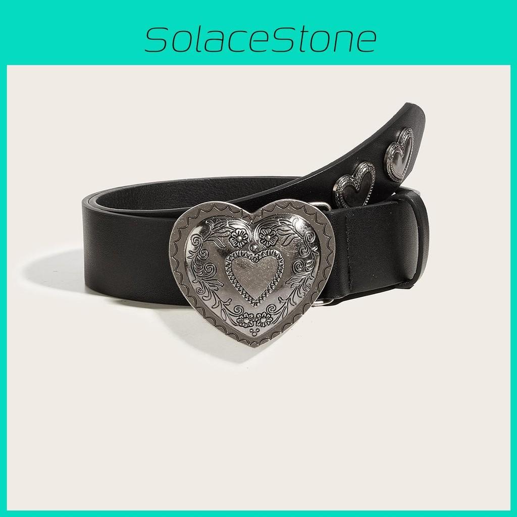 Solid Color Retro Summer Punk Leather Belt With Heart Snap Closure Look Trendy