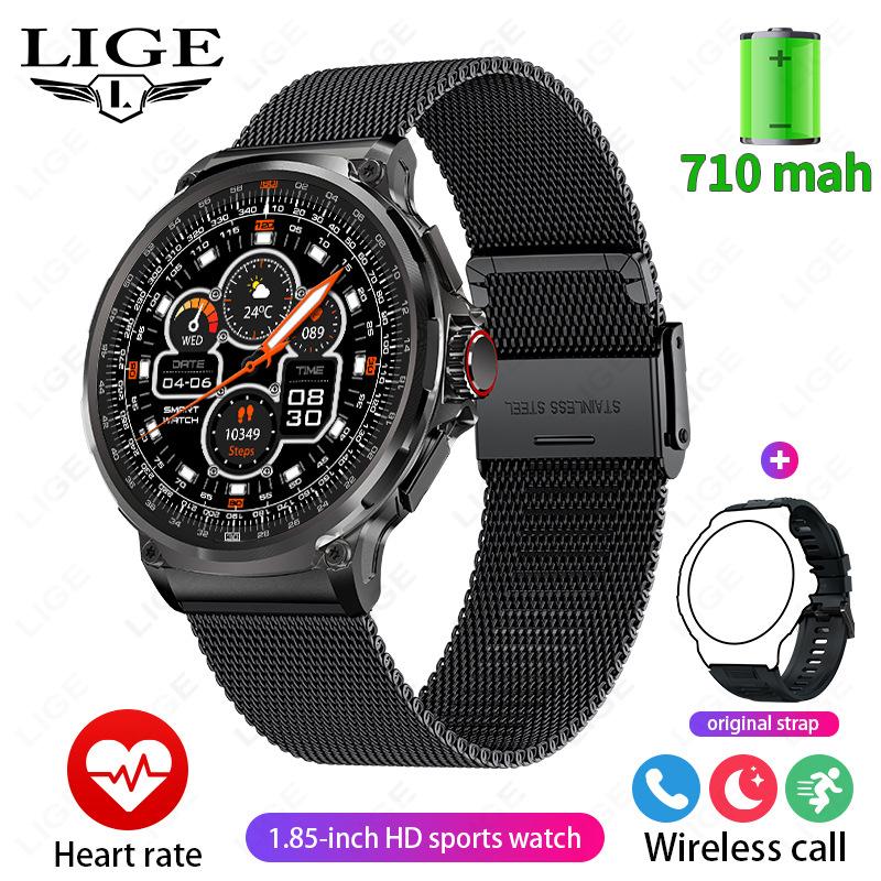 LIGE V69 Smartwatch 1,85" Stor Skærm Puls Blodilt Multi-Sport Vandtæt Udendørs Ur Sort