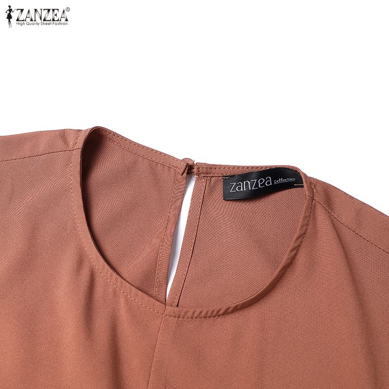 ZANZEA Women Casual Round Neck Splice Long Sleeve Muslim Long Dress