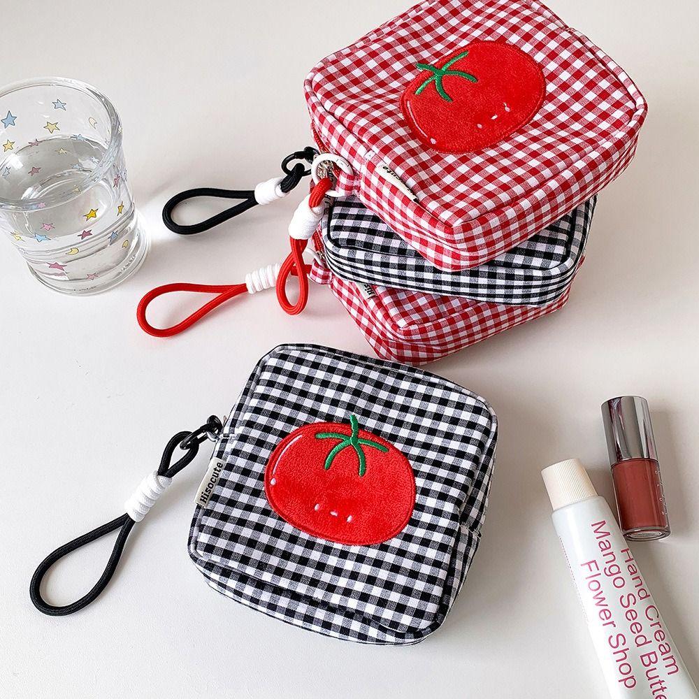 Tomato Plaid Storage Bag Square Cosmetic Pouch  CCD Camera Sanitary Napkin Lipstick