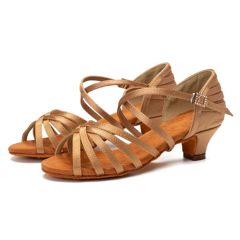 Chaussures de Danse Latine Peep Toe Femmes Filles Enfants Semelle Souple Salsa Fête Salle de Bal Chaussures de Danse Standard à Talons 4CM