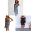 Vestido de Mezclilla con Encaje en V sin Mangas para Uso Casual de Verano