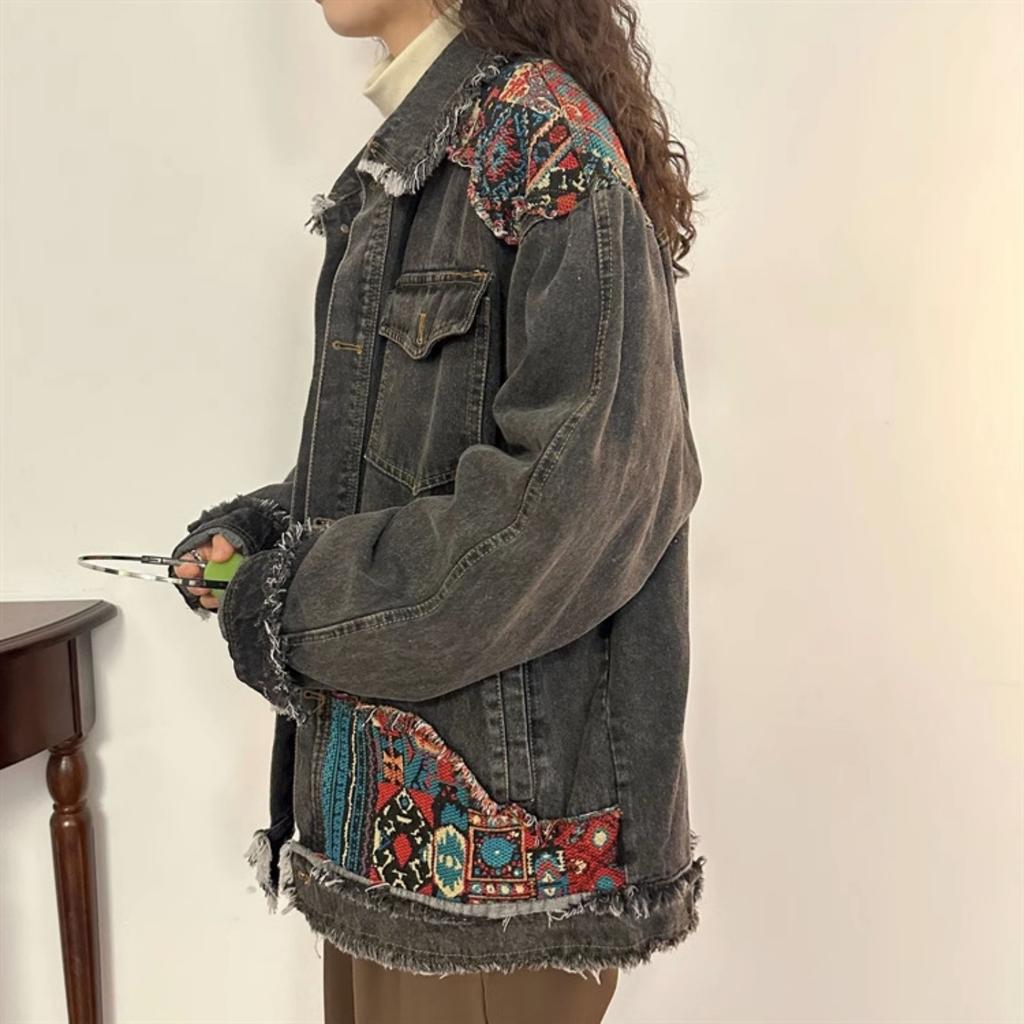 Women's Long-Sleeved Retro Ethnic Vouple Denim Jacket