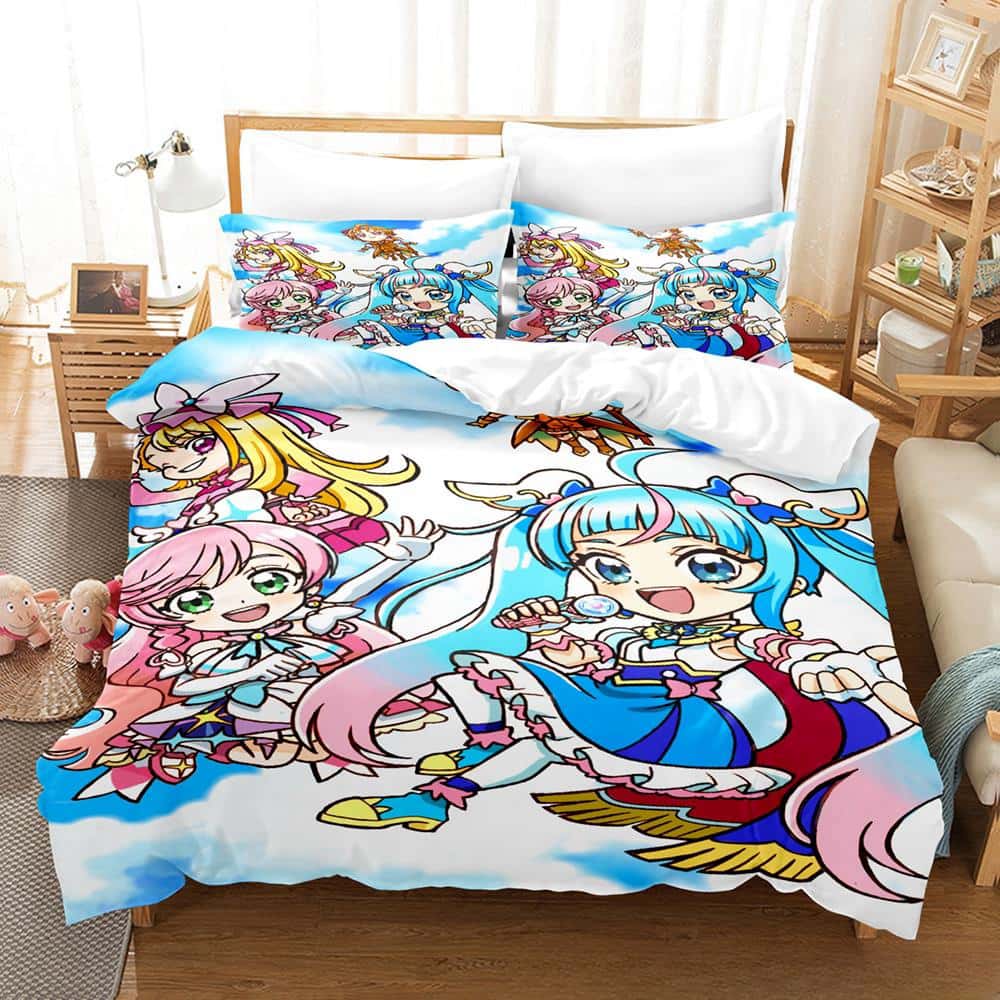 3D Kawaii Anime Hirogaru Sky! Pretty Cure Bedding Set Single Twin Full Queen King Size Bed Set Adult Kid Bedroom Duvetcover Sets