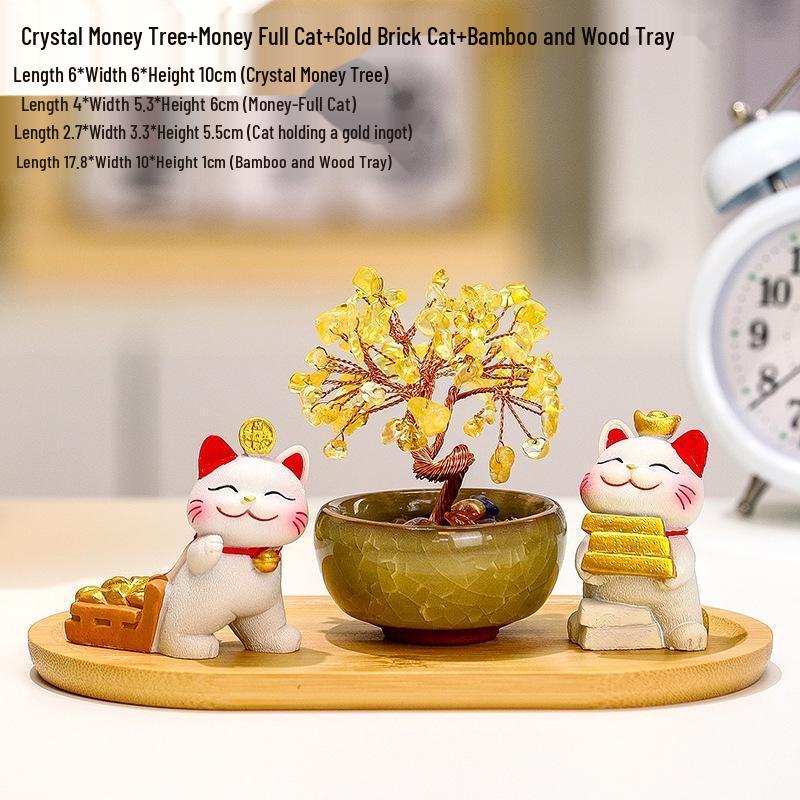 SEE KEAN Fortune Tree with Lucky Cat & Crystal Decor