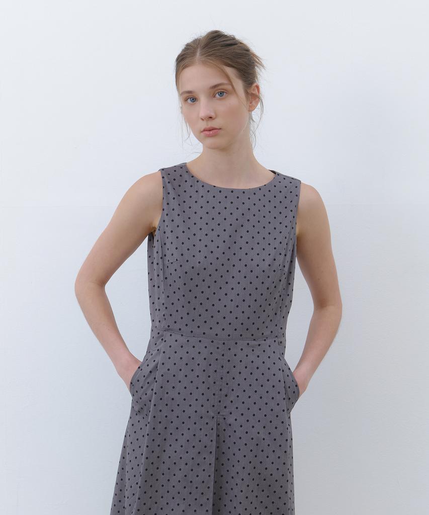 CLUNY Dot Pattern Sleeveless Dress - Gray