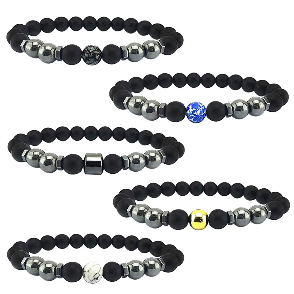 5Pcs Anti Swelling Black Obsidian Anklet Magnetic Therapy Bracelet Adjustable Weight Loss Magnet Anklet for Men Women