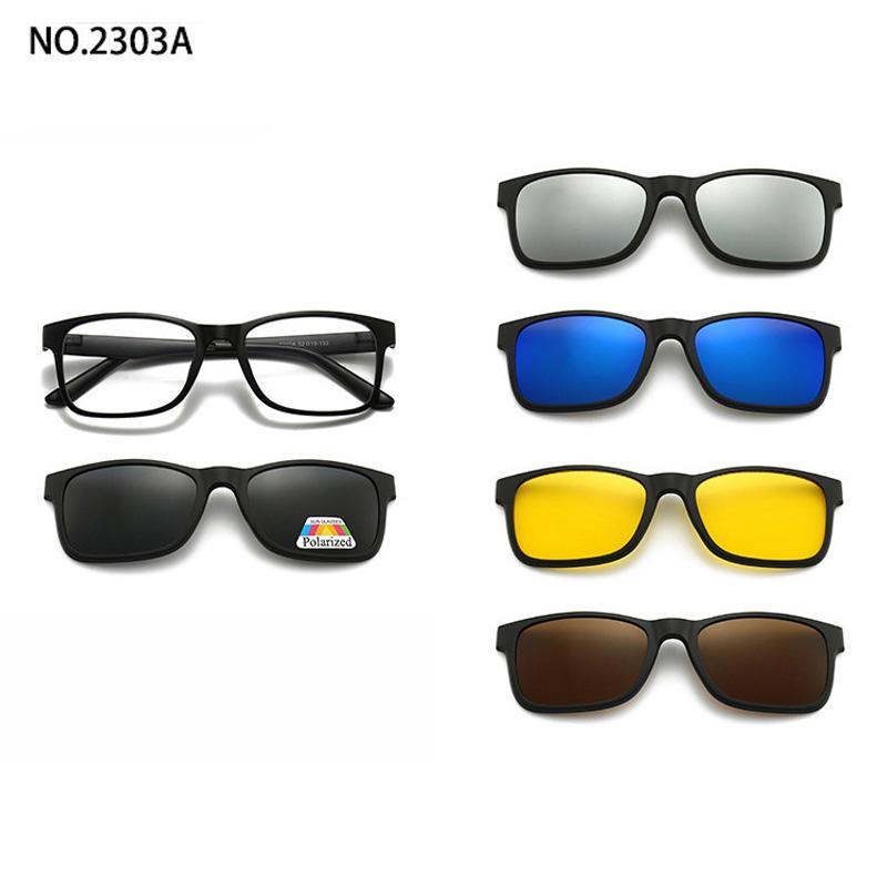 5 Lenes Magnet Clip Sunglasses Square Men Polarized Gray  Frame Custom Prescription Women Myopia Glasses