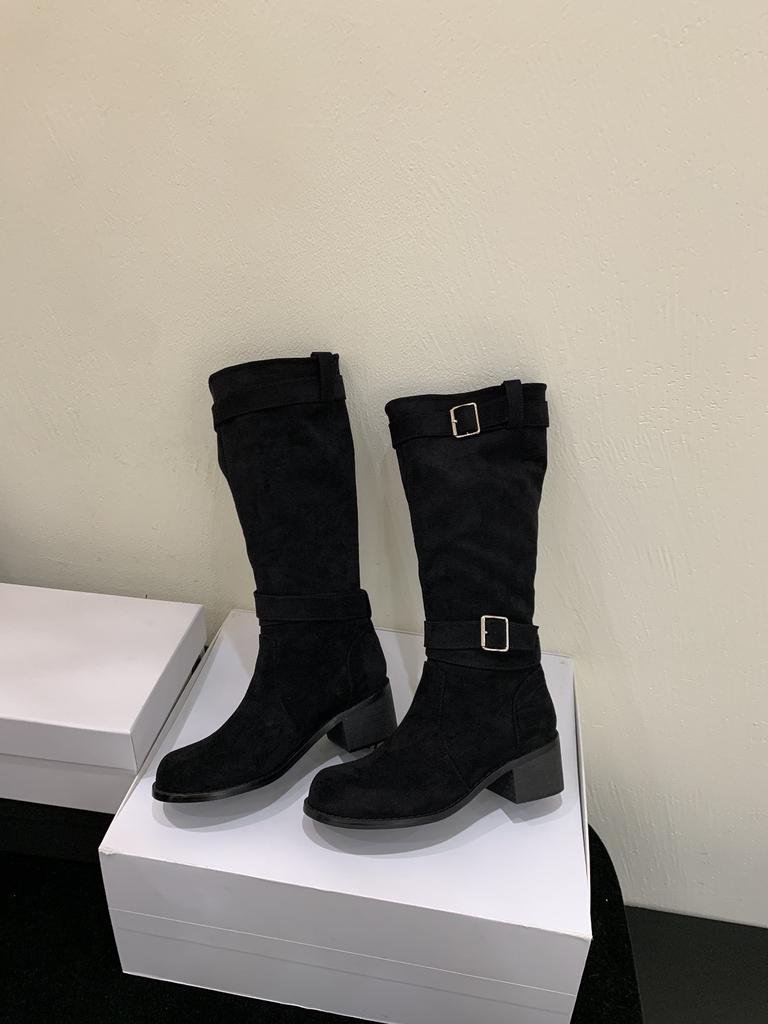 Thick Heel But Knee Skinny Knight Martin Boots Women's Vintage Suede High Heel Long Barrel Pile Long Boots