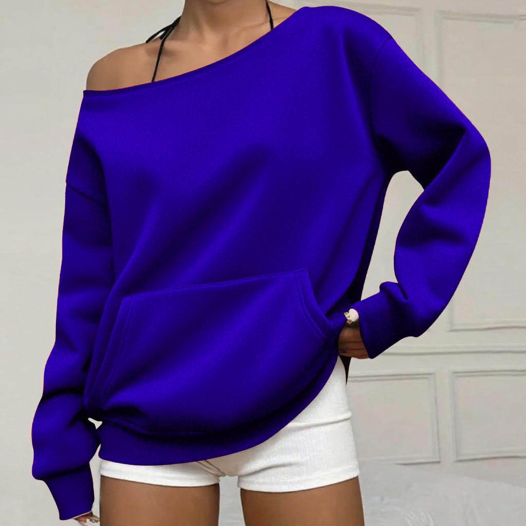 Women's Off Shoulder Long Sleeve Sweatshirt Loose Fit Streetwear Pullover Top