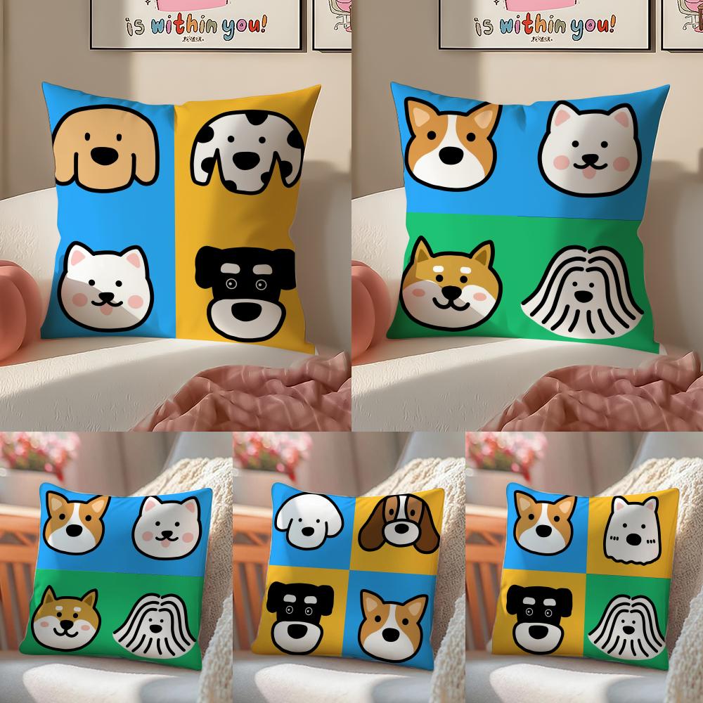 Cartoon Simple Lines Dog Art Cushion Cover Pillowcase Short Plush Invisible zipper Room Sofa Cushion Cover
