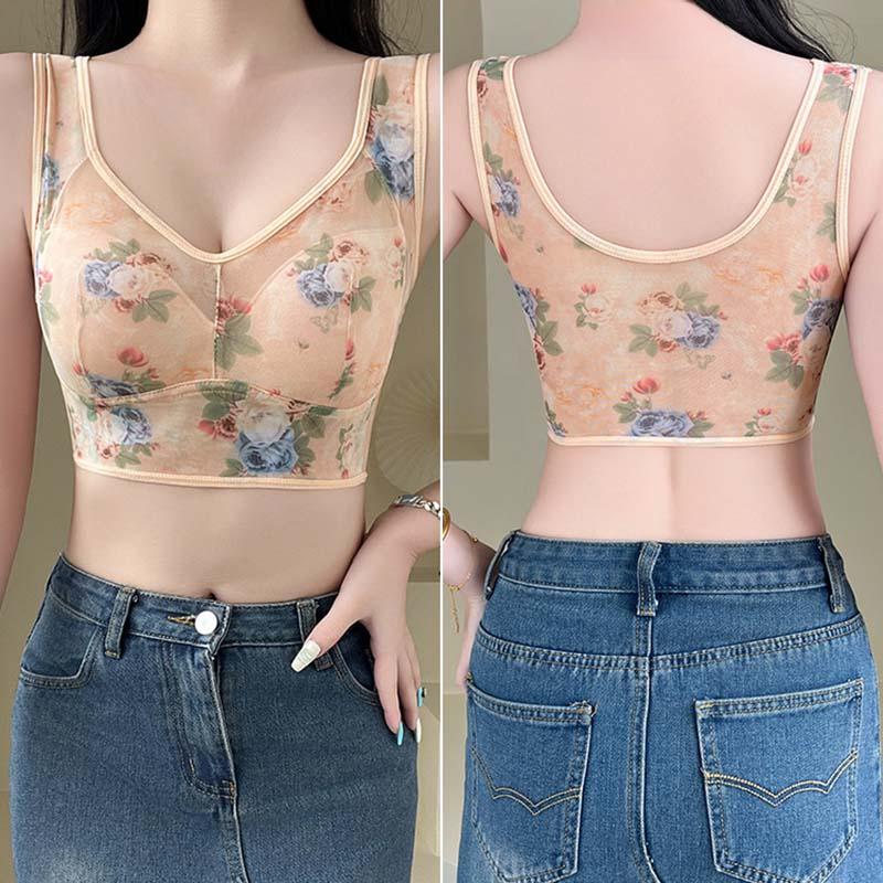 Middle-aged and Elderly Large Size Bra Gathered Comfortable Mesh Back One-piece Fixed Cup Without Steel Ring Underwear