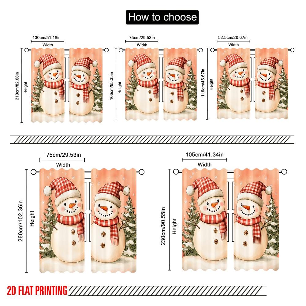 2pcs,2D Plane Printing Popular Curtain Panels Cute Snowmen Christmas Watercolor Versatile Durable Polyester (without Rod) Gifts