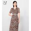 JUZI Annacot Floral Printed Wrap-Waist Chiffon Dress