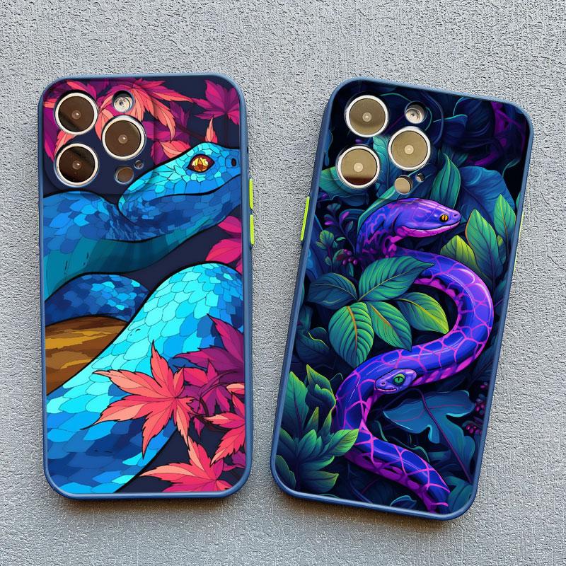 Snake Flower Snake Painting Phone Case for iPhone 11 12 13 Mini Pro Max 16 15 14 Pro Max XS X XR 15 8 7 Plus SE Shockproof Cover