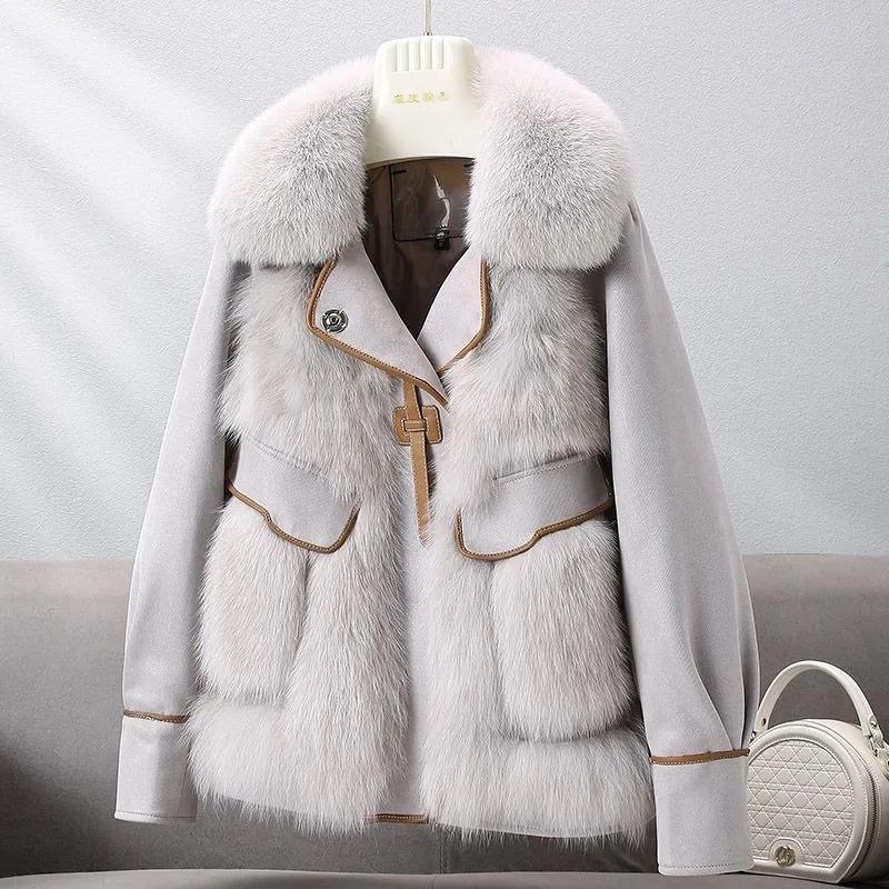 Winter Jacket Women's Fur Integrated Short Jacket Imitation Fox Fur Grass Jacket Female Patchwork Down Cotton Jacket