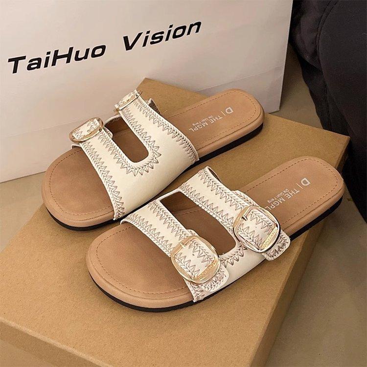 

Мягкая подошва~ Шлепанцы Boken женские летние 2025 новинка для приморского отдыха беременным женщинам на плоской подошве сандалии на одном слове интернет-знаменитость 40