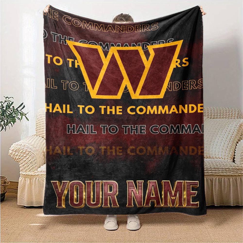 Name Custom Washington Commander Print Flannel Blanket High Quality Warm Comfortable Cover for All Seasons Perfect for Gifts Home Decor