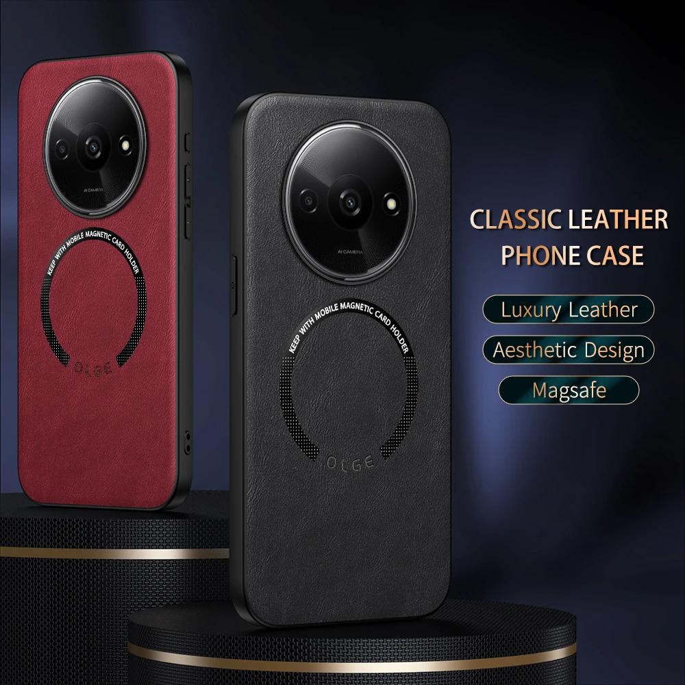 For Redmi A3 A3X Fine Hole PU Cow Pattern Leather Outer Magnetic Ring Soft Edge Anti-Drop Anti-Fingerprint Phone Case