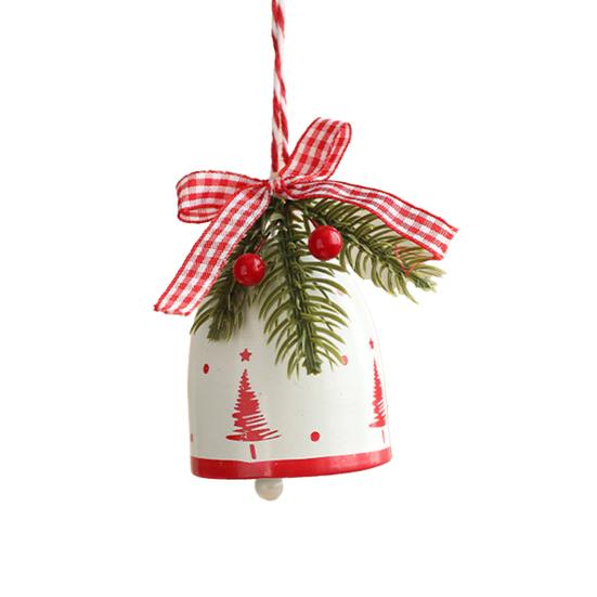 Rustic Christmas Bell Ornaments with Artificial Pine And Red Berries Vintage Metal Jingle Bells Hanging Decoration for Tree Door Wall Home Decor