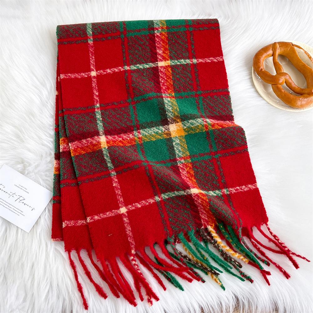 New Winter Plaid Scarf for Women Cashmere Warm Pashmina Female Thick Soft Bufanda Tassel Shawl Long Couple Scarves 30x180cm