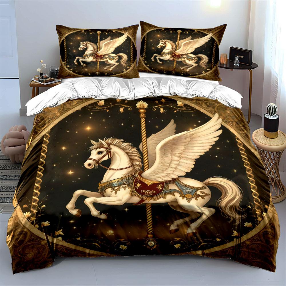 Elegant Pegasus Themed Decor Set Soft Comfortable Duvet Cover Bedding Set Included 1*Duvet Cover & 2*Pillowcases, Gift