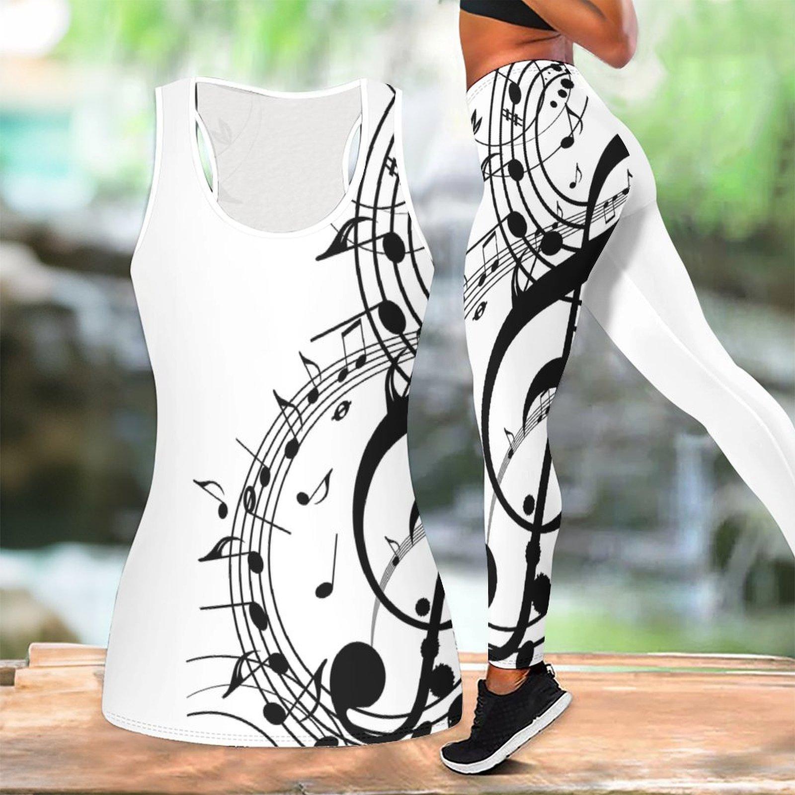 

Musical Note Printed Yoga Outfit for Women Fashion Workout Leggings Fitness Sports Casual Yoga Set Sports Suit XXL слонова кістка