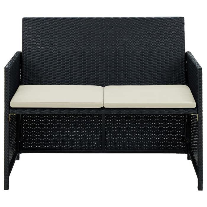 VidaXL Canapé de jardin à 2 places avec coussins Noir Résine tressée