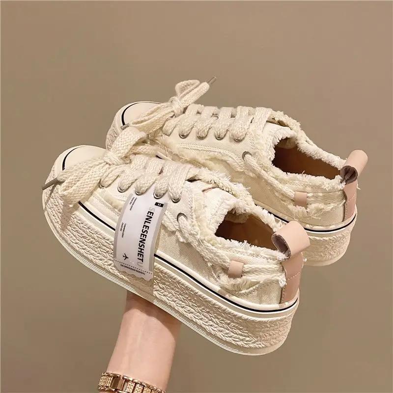 Women Casual Canvas Platform Shoes Woman  Spring New Flashion Vulcanize Pink Floral Espadrilles Tennis Female Sneakers