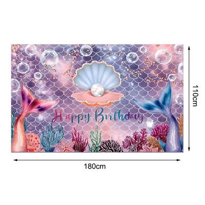 Mermaid Birthday Background Kids Girls Birthday DIY Party Decorations Cloth  Backdrop Banner Hanging Photo Background 180*110cm
