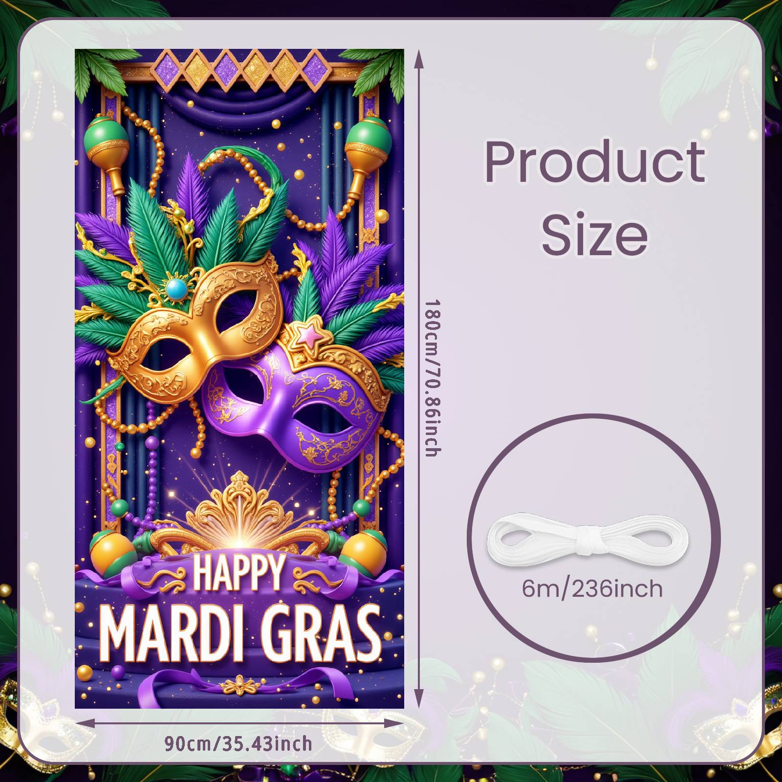 

Mardi Gras Banner Ornate Mask Party Decoration Banner Carnival Banner Shiny Sequins Mardi Gras Backdrop For Photo Shoot Festival