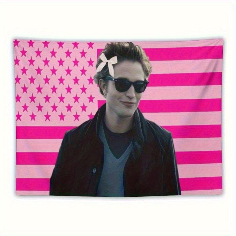Edward Cullen Usa Flag Tapestry, Pink & White Striped Star Design, Wall Decor For Bedroom Living Room Dorm