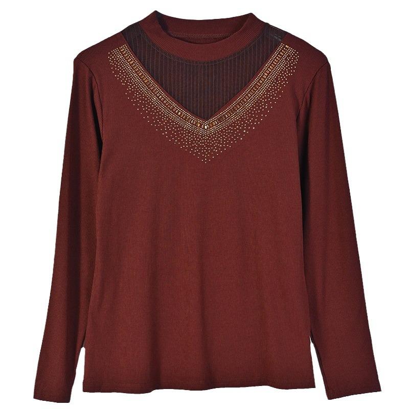 2023 Autumn/Winter Slim Half-High Collar Shirt with Stylish Hot Diamond Detailing