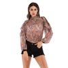 Fashionable and Casual Temperament Slim Tops Women Ruffled Mesh High Neck Chiffon Shirt