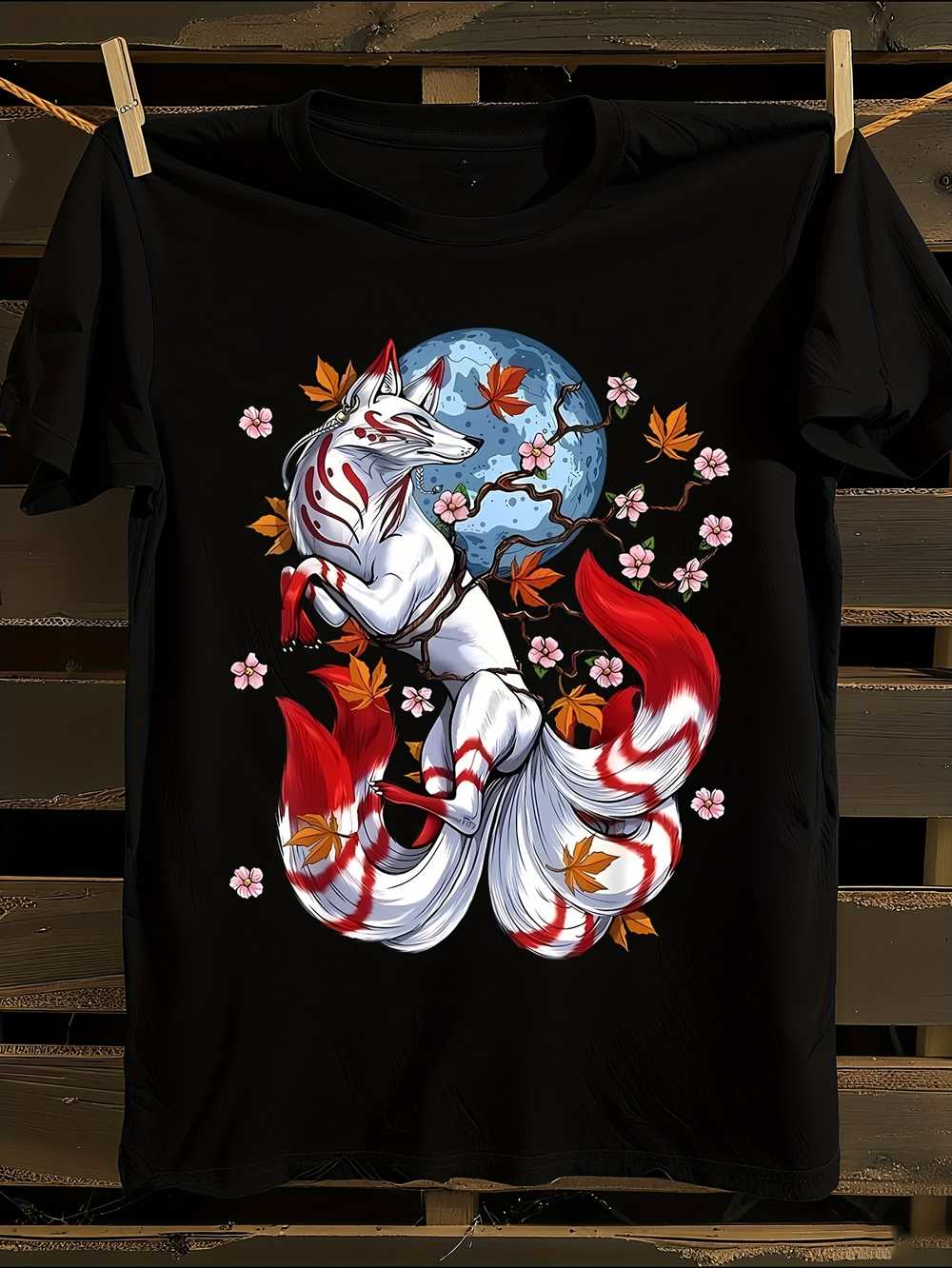 Футболка с лисой Кицунэ девятихвостой L