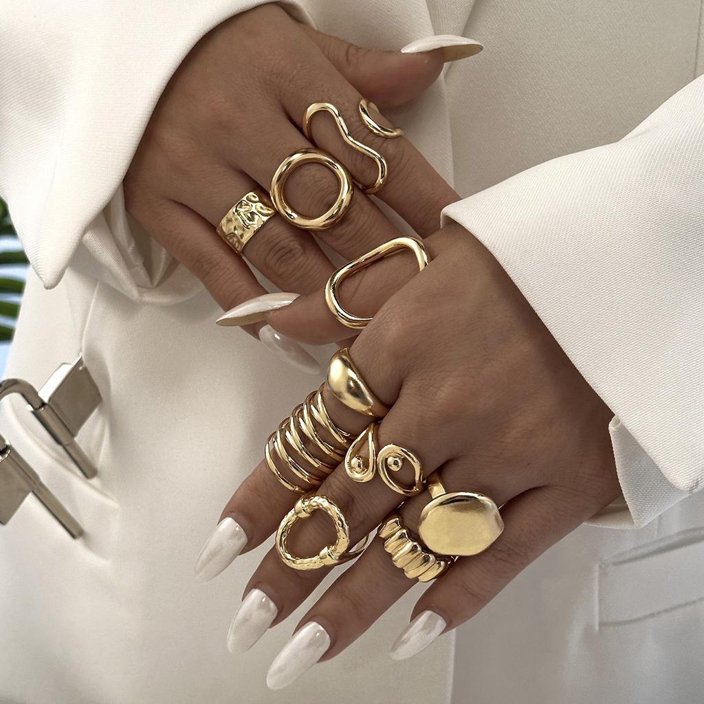 5-10 Pcs/Set Fashion Gold Color Irregular Geometric Open Rings For Women Men Vintage Punk Metal Knuckle Joint Ring Party Jewelry