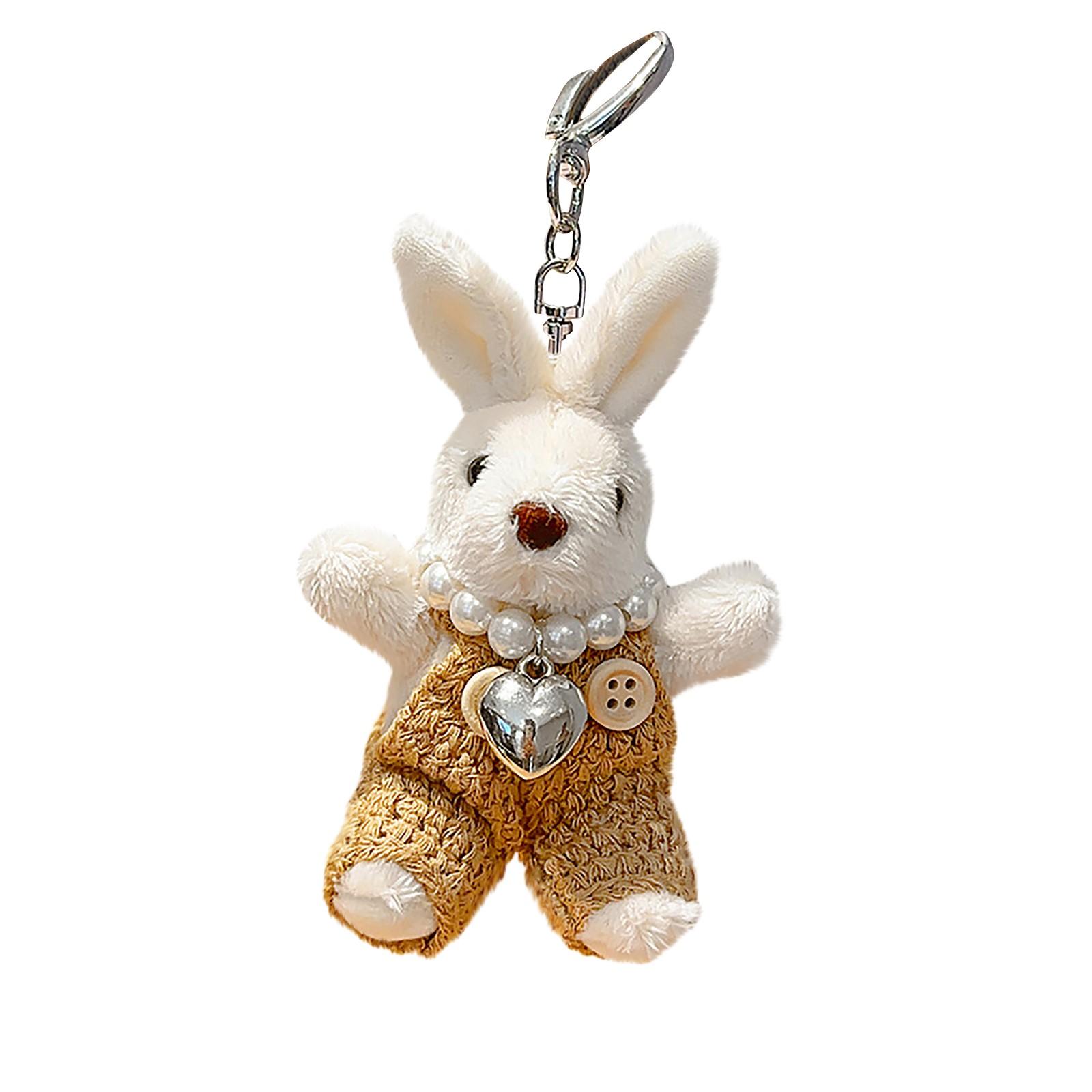 

Легкий роскошный свитер ручной работы с жемчужной цепочкой и плюшевым брелоком в виде кролика One Size хаки