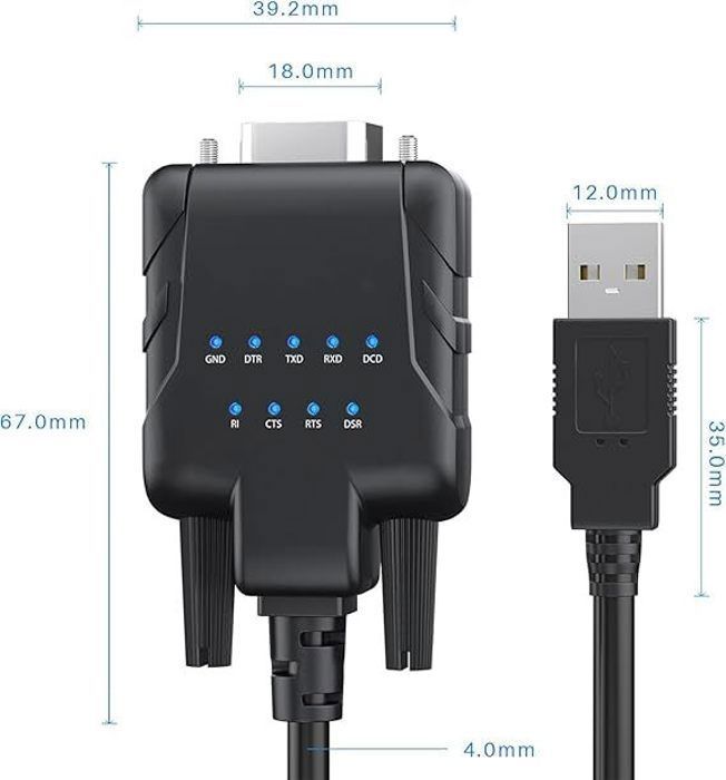 USB To Serial Adapter - USB232A-E-A - DB9 - 1m Cable - Compatible Windows/macOS/Linux - 9 LEDs