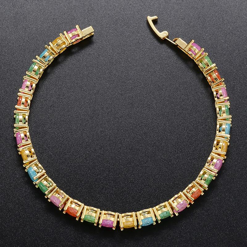 Colored Diamond Bracelet Bracelet Single Row Inlaid Colored Diamond Round Diamond Bracelet Copper Gold Plated Vl211