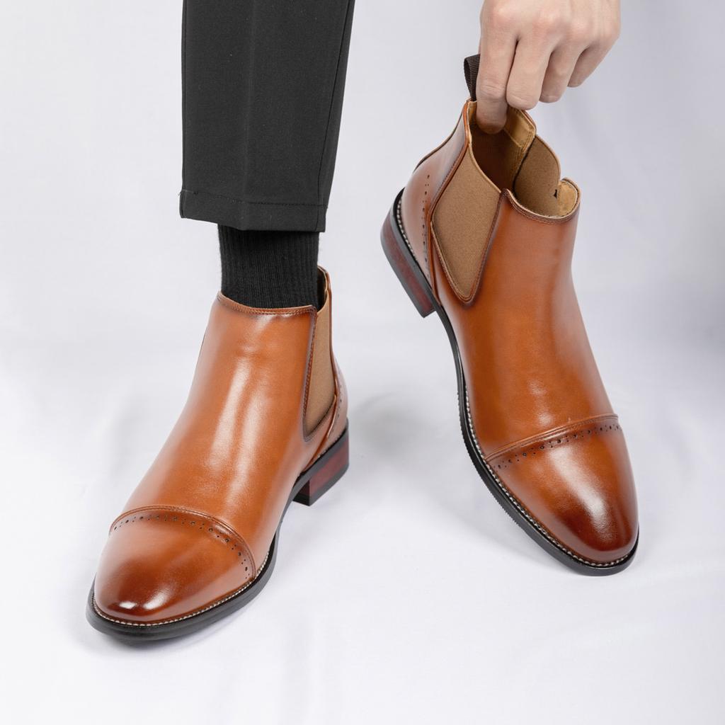 Fashion Pointed Toe Men Plus Size Chelsea Boots All-match Elastic Band Casual Shoes Simple AnkleWalking  Boots Youthful Fashionable Boot