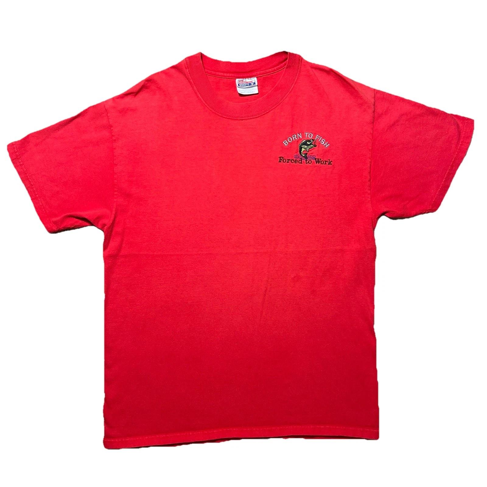 Vintage 90s Hanes Beefy T Shirt Born To Fish Forced To Work Funny Graphic XL