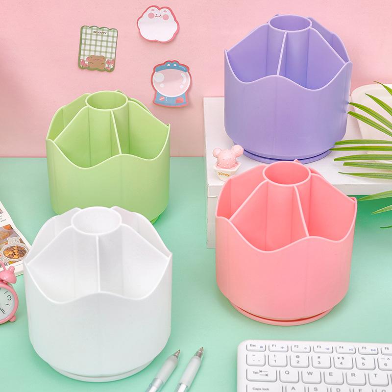 Large Capacity Cute Rotating Pen Holder Desktop Stationery Box School Office Desk Stationery Storage Box Makeup Brush Organizer