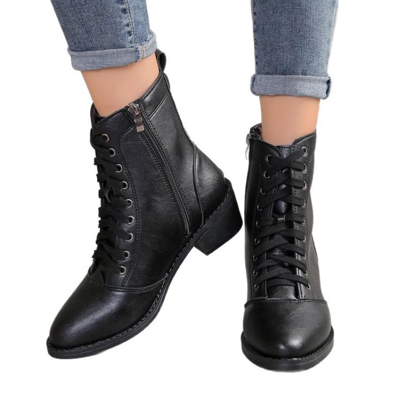 Women's British Style Casual Martin Boots, High-Top Zipper Ankle Leather Shoes, Fashion Fall Winter Boots