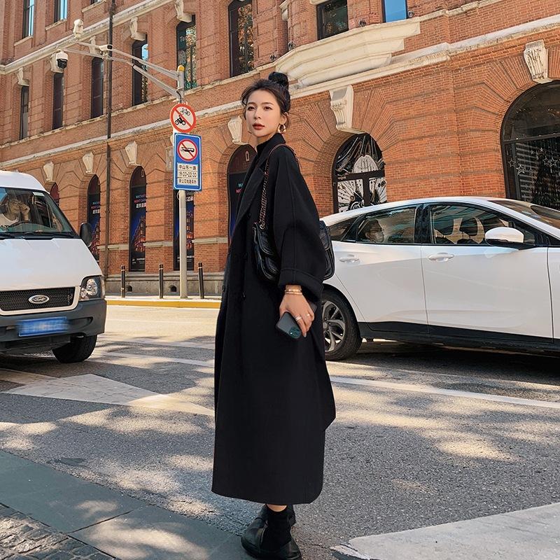Capispalla Casual Street da Donna Autunno Inverno Cappotto di Lana Vintage Femminile Lungo Moda Coreana Giubbotti Lunghi
