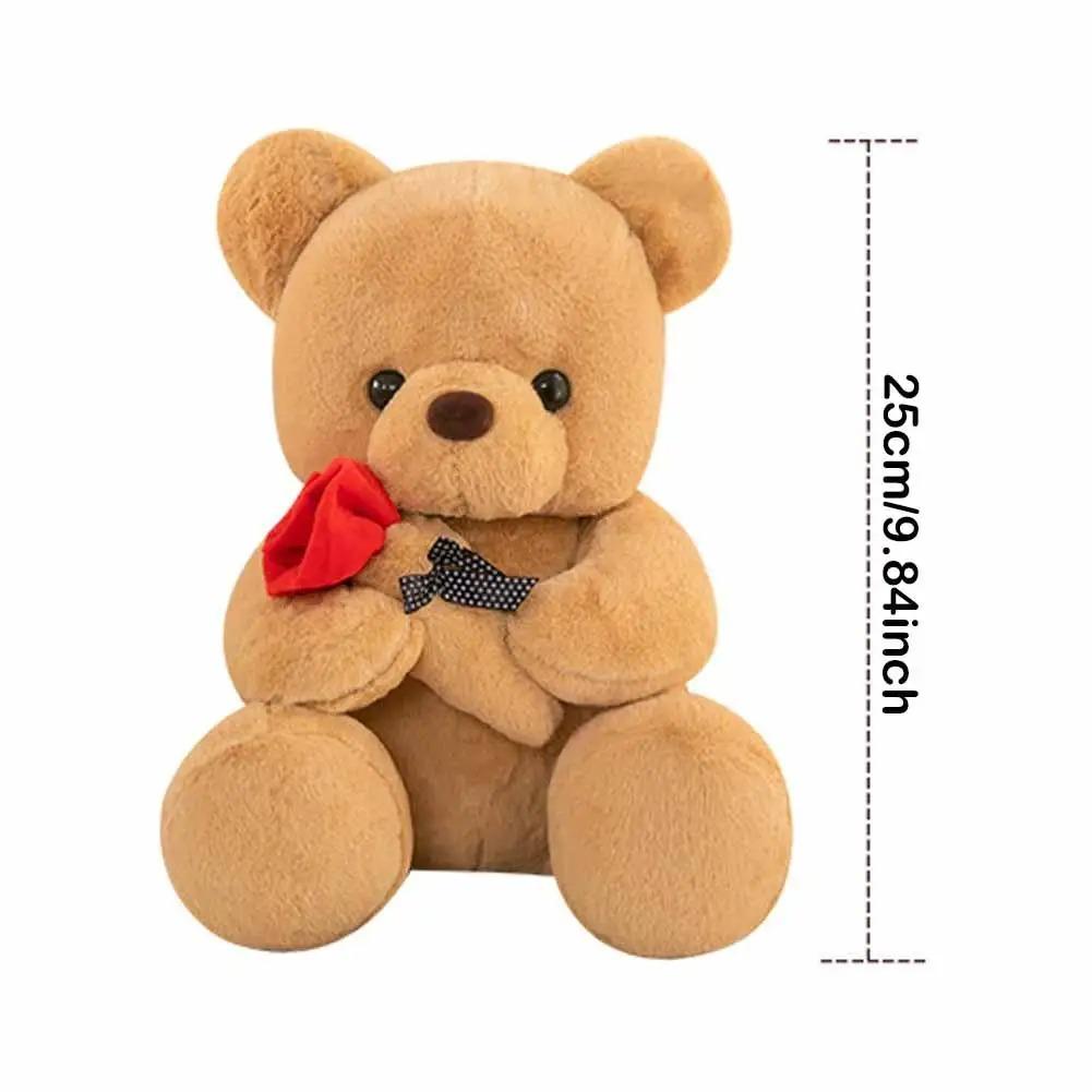 Cute Bear Dolls with Rose Flowers Plush Toys Hug Teddy Bear Gifts for Valentine's Day And Birthdays Girls Simulation Stuffed Toy