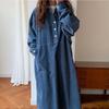 LYRIA Long Dress Women Dresses Turn Down Collar Corduroy A Line Vestidos Maxi Mom Jeans Streetwear Casual Loose Y2k Dress