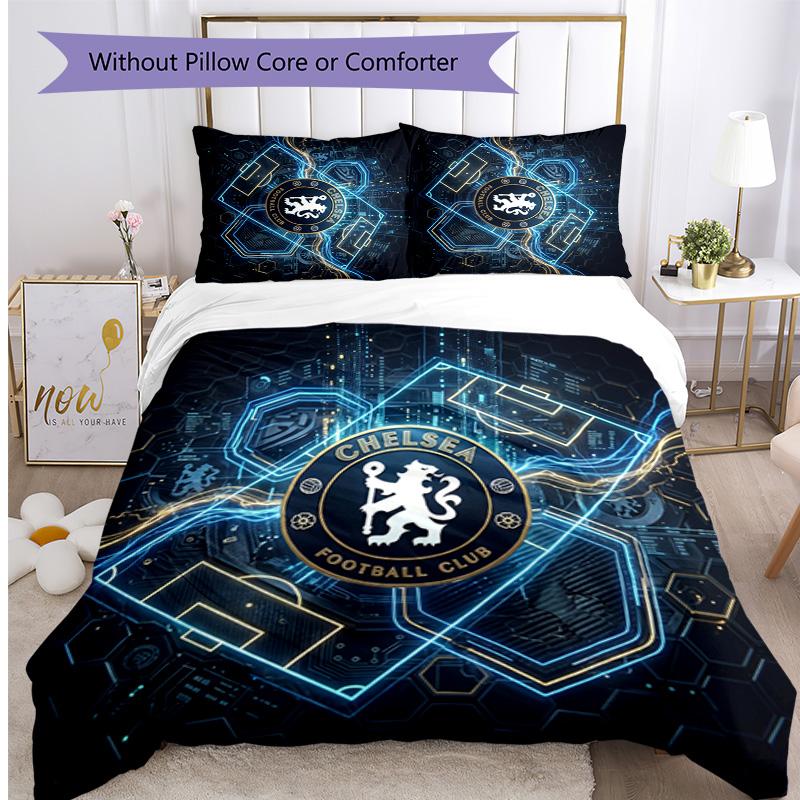 Set Lenzuola 3 Pezzi Stampato Chelsea FC Morbido Delicato sulla Pelle Lavabile Copripiumino e Federe Set Tutte le Stagioni Camera da Letto
