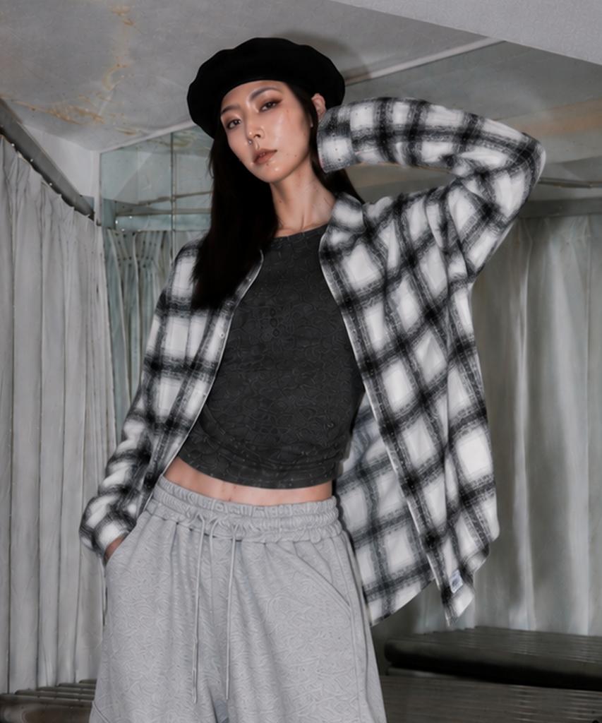 UNKNOWN PLANET Brushed Check Oversized Shirt White