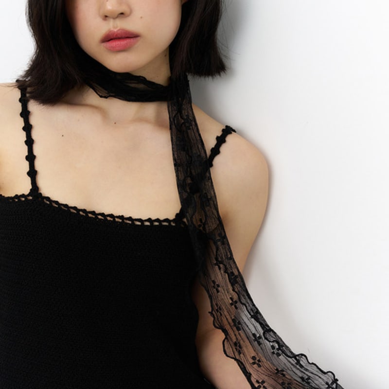 Geegee Flower Mesh Long Scarf - Black