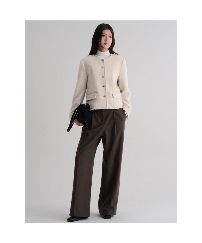 8SECONDS Winter Half-Banding Single-Pleat Wide Slacks Brown
